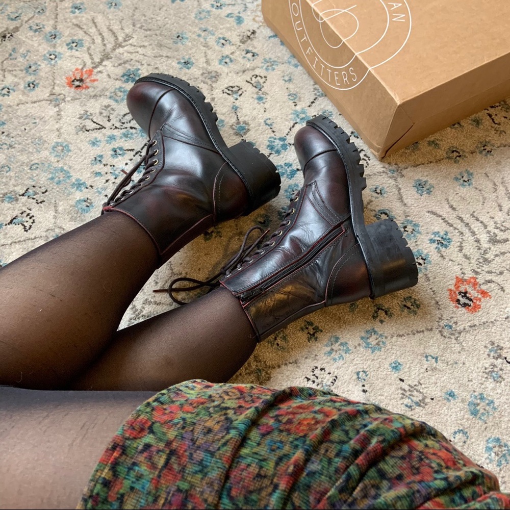 Urban Outfitters Burgundy Lace-up Combat Boots